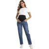 imageFoucome Womens Maternity Jeans Stretchy High Waist Pregnancy Boyfriend Denim PantsDark Blue