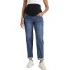 imageFoucome Womens Maternity Jeans Stretchy High Waist Pregnancy Boyfriend Denim PantsDark Blue
