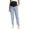 imageFoucome Womens Maternity Jeans Stretchy High Waist Pregnancy Boyfriend Denim PantsLight Blue