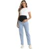 imageFoucome Womens Maternity Jeans Stretchy High Waist Pregnancy Boyfriend Denim PantsLight Blue
