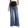 imageFoucome Womens Maternity Jeans Wide Leg Trendy Comfy Stretchy Straight Leg Pregnancy Denim PantsDark Blue