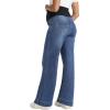 imageFoucome Womens Maternity Jeans Wide Leg Trendy Comfy Stretchy Straight Leg Pregnancy Denim PantsDark Blue