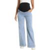 imageFoucome Womens Maternity Jeans Wide Leg Trendy Comfy Stretchy Straight Leg Pregnancy Denim PantsLight Blue
