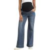 imageFoucome Womens Maternity Jeans Wide Leg Trendy Comfy Stretchy Straight Leg Pregnancy Denim PantsVintage Blue