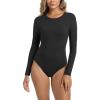 imageFoucome Womens Bodysuit Long Sleeve Crew Neck Body Suits Shirt Slim Fitted TopsBlack