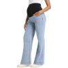 imageFoucome Womens Maternity Jeans Wide Leg Trendy Comfy Stretchy Straight Leg Pregnancy Denim PantsLight Blue