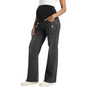 imageFoucome Womens Maternity Jeans Straight Leg Relaxed Fit Comfy Stretchy Trendy Pregnancy Denim PantsWash Black