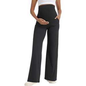 imageFoucome Maternity Pants Wide Leg Yoga Dress Work Pants Loose Stretch Casual Lounge Pregnancy SlacksBlack