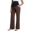 imageFoucome Maternity Pants Over The Belly Flowy Wide Leg Pants Casual Palazzo Beach Trousers with PocketsCoffee
