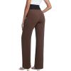 imageFoucome Maternity Pants Over The Belly Flowy Wide Leg Pants Casual Palazzo Beach Trousers with PocketsCoffee