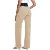 imageFoucome Maternity Pants Over The Belly Flowy Wide Leg Pants Casual Palazzo Beach Trousers with PocketsKhaki