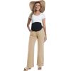 imageFoucome Maternity Pants Over The Belly Flowy Wide Leg Pants Casual Palazzo Beach Trousers with PocketsKhaki
