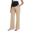 imageFoucome Maternity Pants Over The Belly Flowy Wide Leg Pants Casual Palazzo Beach Trousers with PocketsKhaki