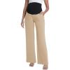 imageFoucome Maternity Pants Over The Belly Flowy Wide Leg Pants Casual Palazzo Beach Trousers with PocketsKhaki