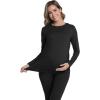 imageFoucome Long Sleeve Maternity Tops Trendy Fitted Crew Neck Pregnancy Shirts Soft Basic Layer Underwear TopBlack