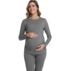 imageFoucome Long Sleeve Maternity Tops Trendy Fitted Crew Neck Pregnancy Shirts Soft Basic Layer Underwear TopDark Grey