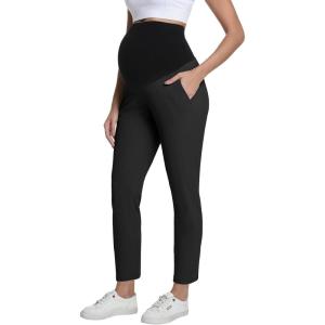 imageFoucome Maternity Pants Over Belly Comfy Stretchy Pregnancy Golf Pants Business Casual Dressy Work SlacksBlack