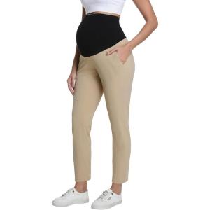 imageFoucome Maternity Pants Over Belly Comfy Stretchy Pregnancy Golf Pants Business Casual Dressy Work SlacksKhaki