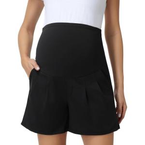 imageFoucome Womens Maternity Shorts Wide Leg Pleated Pregnancy Dressy Work Shorts with PocketsBlack