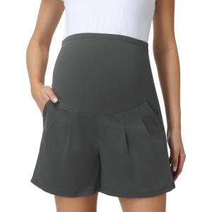 imageFoucome Womens Maternity Shorts Wide Leg Pleated Pregnancy Dressy Work Shorts with PocketsGrey