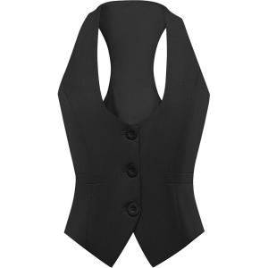imageFoucome Vest for Women Dressy Casual Suit Vests Versatile Steampunk Racerback Waistcoat Vest TopsBlack