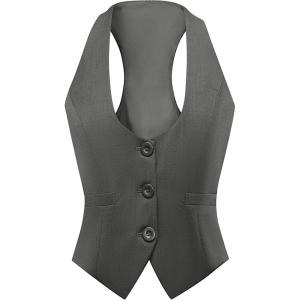 imageFoucome Vest for Women Dressy Casual Suit Vests Versatile Steampunk Racerback Waistcoat Vest TopsGrey
