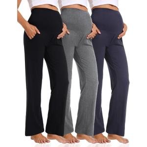 imageFoucome 3 Pack Maternity Pants Loose Cozy Wide Leg Pants Pregnancy Lounge Yoga Work Trousers with PocketsBlackMelange GreyNavy