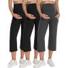 image:imageFoucome 3 Pack Maternity Capris Wide Leg Cropped Yoga Pants Summer Loose Casual Pregnancy Pants with PocketsBlackBlackGrey