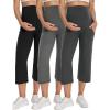 image:imageFoucome 3 Pack Maternity Capris Wide Leg Cropped Yoga Pants Summer Loose Casual Pregnancy Pants with PocketsBlackGreyMelange Grey