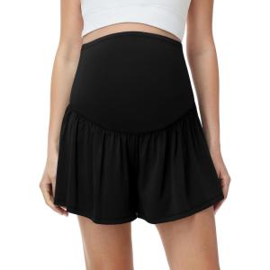 image:imageFoucome Maternity Athletic Shorts 2 in 1 Running Golf Shorts with Pockets Flowy Pregnancy Workout Tennis SkortsBlack