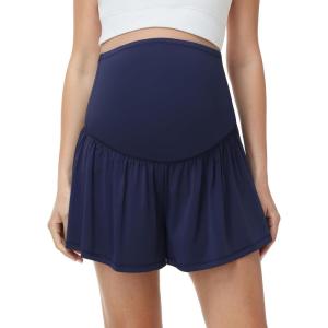 image:imageFoucome Maternity Athletic Shorts 2 in 1 Running Golf Shorts with Pockets Flowy Pregnancy Workout Tennis SkortsNavy