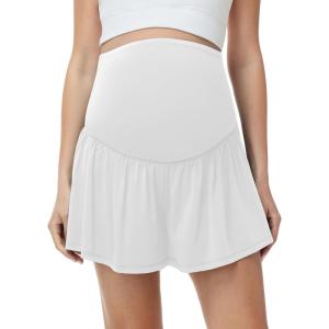 image:imageFoucome Maternity Athletic Shorts 2 in 1 Running Golf Shorts with Pockets Flowy Pregnancy Workout Tennis SkortsWhite