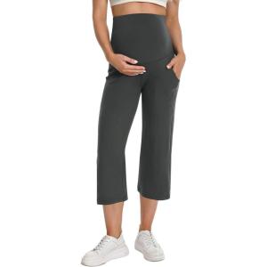 image:imageFoucome Maternity Capris Wide Leg Cropped Yoga Pants Summer Loose Casual Pregnancy Pants with PocketsDark Grey