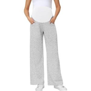 image:imageFoucome Maternity Wide Leg Sweatpants Over Belly Baggy Lounge Travel Pants Pregnancy Straight Leg Sweat PantsMelange Grey