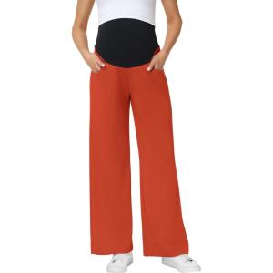 image:imageFoucome Maternity Wide Leg Sweatpants Over Belly Baggy Lounge Travel Pants Pregnancy Straight Leg Sweat PantsOrange