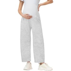 image:imageFoucome Womens Maternity Baggy Barrel Pants Wide Leg Pregnancy Lounge Sweatpants with PocketsHeather Light Grey