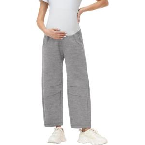 image:imageFoucome Womens Maternity Baggy Barrel Pants Wide Leg Pregnancy Lounge Sweatpants with PocketsHeather Mid Grey