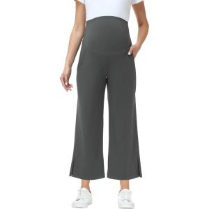 image:imageFoucome Womens Maternity Capris Wide Leg Yoga Sweatpants Loose Pregnancy Casual Lounge Work Cropped PantsGrey