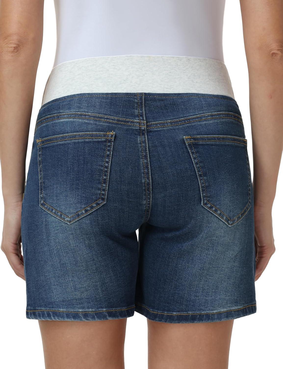 image:imageFoucome Womens Maternity Jean Shorts Under Belly Trendy Stretchy Denim Shorts Summer Pregnancy ShortsVintage Blue