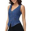 image:imageFoucome Jean Vest Top for Women Sleeveless V Neck Cropped Denim Vest Western Trendy OutfitsDark Blue