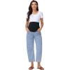 image:imageFoucome Maternity Barrel Jeans Over Belly Comfy Stretch Wide Leg Cropped Baggy Pregnancy Denim PantsLight Blue