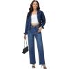 image:imageFoucome Womens Jeans High Waisted Straight Leg Jeans for Women Stretchy Frayed Raw Hem Baggy Denim PantsDark Blue
