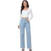 image:imageFoucome Womens Jeans High Waisted Straight Leg Jeans for Women Stretchy Frayed Raw Hem Baggy Denim PantsLight Blue