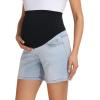 image:imageFoucome Womens Maternity Jean Shorts Over Belly Trendy Stretchy Denim Shorts Summer Pregnancy ShortsLight Blue
