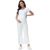 image:imageFoucome Womens Maternity Jeans Wide Leg Trendy Cropped Denim Pants Stretchy Baggy Pregnancy Capris JeansWhite
