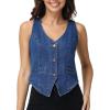image:imageFoucome Jean Vest Top for Women Sleeveless V Neck Cropped Denim Vest Western Trendy OutfitsDark Blue