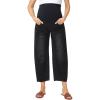 image:imageFoucome Maternity Barrel Jeans Over Belly Comfy Stretch Wide Leg Cropped Baggy Pregnancy Denim PantsWash Black