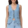 image:imageFoucome Womens Denim Vest Sleeveless Fitted Button Down Jeans Vest Top for Women Summer Trendy Casual WaistcoatBlue