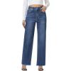 image:imageFoucome Womens Jeans High Waisted Straight Leg Jeans for Women Stretchy Frayed Raw Hem Baggy Denim PantsDark Blue
