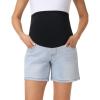 image:imageFoucome Womens Maternity Jean Shorts Over Belly Trendy Stretchy Denim Shorts Summer Pregnancy ShortsLight Blue